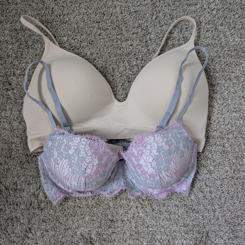 Victoria's Secret Pink and Cream Lace Bra Set